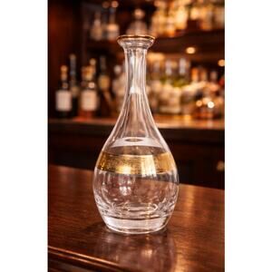 Vintage Gold Banded Glass Decanter | Elegant Barware | 11” Tall